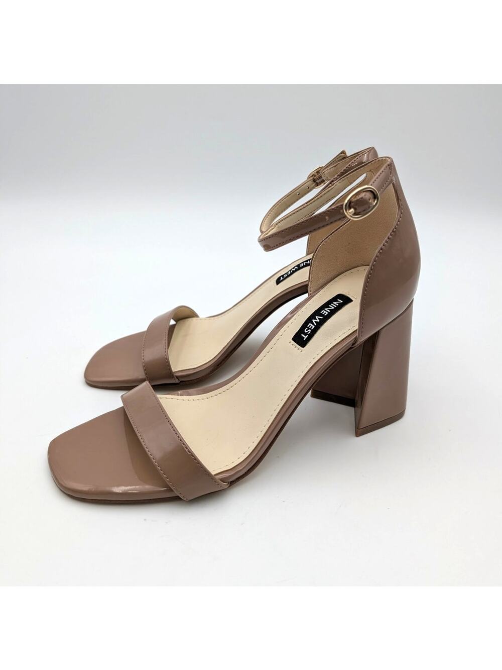 Nine West Ilea Patent Ankle Strap Sandals Women's Light Brown Size US6M EU36.5